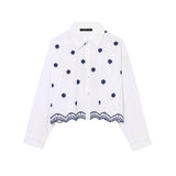 Spring New Women's Street Fashion Long Sleeve Embroidered Solid Color Shirt