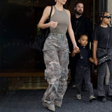 Zingj Design Street Style High-Waisted Wide-Leg Pants Spring 2024 New Fashion Tie-Dye Camouflage Multi-Pocket Cargo