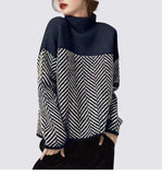 Autumn And Winter New Lazy Wind High-Neck Long Sleeves Colliding Splicing Knitted Shirt Retro Loose Jacket Warm