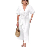 Women's Clothing 2025 Spring And Summer 2025 New V Tie With Foam Sleeve Cotton