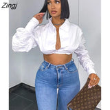 Sexy Puff Sleeve Short T Shirt Women Fashion Slim Crop Top Female White Casual Party Club Women Streetwear