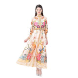 Elegant Court Style Positioning Print High-Necked Lantern Sleeves To Close Waist Dress Women's Spring Holiday