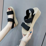 2025 Summer New Fashion Beach Shoes Wide Strips Thick Bottom Slope Heel Sandals