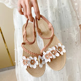 Sandals Women 2025 Summer New Large Size Dress Women's Shoes Flats Gentle Flowers Roman Sandals