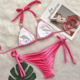 Zingj 2023 New Bikini Sexy Gradient Print Strap Swimsuit, Luxury Crystal Diamond Vacation