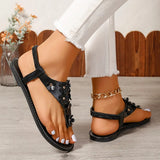 Zingj Size Sandal Female Flower Clip Foot Flat Sandal 2024 Summer New Herringword Sandal Beach
