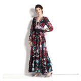 And Autumn French Court Style Temperament Thin French Chiffon Mesh Dress Female Big A-Word Print Long