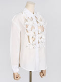 Zingj Autumn New Fashion Leisure Three-Dimensional Flower Splicing Advanced Sense Single Breasted Hollow Out Long Sleeve Shirt