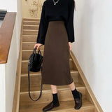Women Simple Casual Empire Lady Fashion Korean Style Streetwear Split Midi Bottom Students Spring Female Popular Chic