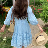 Dress Women's New French Temperament Thin Design Small V-Neck Lace Single-Drace Ponoved