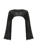 Long Sleeve Crochet Bolero Knit Top- Outfit