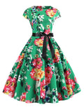 Party Dress Women Elegant Short Sleeve Floral Print Vintage Dresses Robe Femme Summer New Midi Bodycon