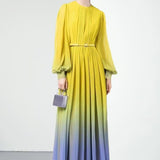 Elegant High-End Gradient Dress Women Spring Skinny Temperament Folding Long