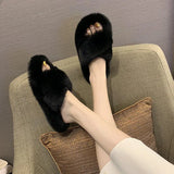 Zingj Autumn And Winter New Style Wear Wool Slippers Female Korean Version Student Net Red With The Same Imitation Rabbit Hair Cross Cotton Drag