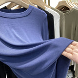 Zingj Quality Cotton Round Neck Long Sleeve T-Shirt Women's Slim Slim 2024 New Pure Color Korean Pure Cotton Bottom Shirt