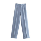 New Summer Style Straight Tube High Waist Shows Thin Solid Color Casual Pants