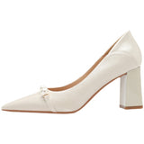 Women 2025 Spring New Fashion Sharp Thick Heel Shoes Korean Version Of Pearl Comfortable Satin Shallow Mouth Single