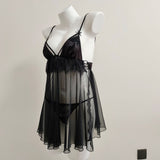 Sexy French Pure Pyjamas Super Soft Private Sling With Aja Skirt Side Open Net Lace