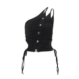 Zingj Women's Summer 2024 New Inclined Shoulder Design Sense Hollow Out Sexy Back Short Sling
