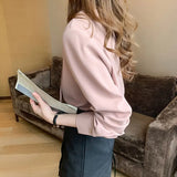 Spring New Loose Long Sleeve Women's Shirt Pink Office Lady Fashion Women Tops and Blouse with Bow Korean Blusas