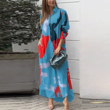 Spring And Summer Women's Fashion Casual Printing Loose Open Fork Bag Long Shirt Shirt