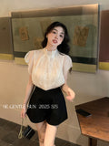 Xixi 2025 Summer New Korean Version Of The Temperament Flowers Chiffon Short-Sleeved Shirt Women Top Women