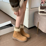Boots Women Winter New Sen Series Retro Plus Velvet Cotton Shoes Flat Hair Short Boots