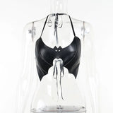 Dark Blouse 2023 New Sexy Bat Leather Neckline Lace-Up