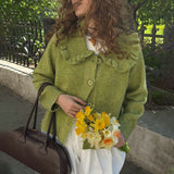 Sen Knitted Cardigan Loaf Collar Sweater Woman Fresh Sweet Wind Relaxed Leisure