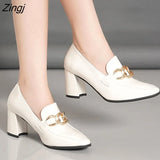 Sexy Women's New High Heels Thick Heel Soft Leather Patent Leather All-match British Square Toe High