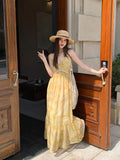 Xixi 2025 Summer New Retro High-Rise Sling Dress Print Pure Desire Holiday Dress Women
