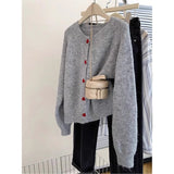 Glutinous Casual Round-Neck Love Buckle Sweater Coat Women's New Loose College Style Knitted Sweater Tops In