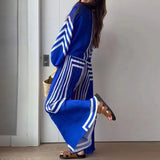 Spot Autumn New Women's Fashion Print Striped Shirt Pleated Straight Wide Leg Pants
