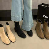 And Retro Plus Velvet Short-T-Crye Knight Boots French Thin Skinny Bare Boots Autumn And Winter Season Girl Boots