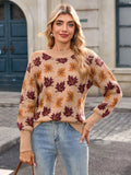 And Winter New Sweater Women's Casual Maple Leaf Pattern Of The Flower Round Collar Knitted