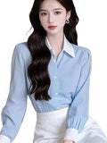Year's Popular Beautiful French Shirt Milk Gentle Belly Top Design Small Blue Shirt