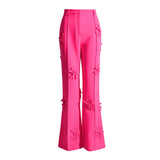 Zingj New Fashion Brand Double Breasted Three-Dimensional Flower Splicing Suit High Waist Bell Bottoms Two Sets Of Women's