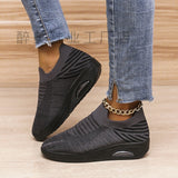 Version Of Spring And Autumn Flying Elastic Single Shoes Women Thick Bottom Slope He Leisure Shoes Slacker Happy
