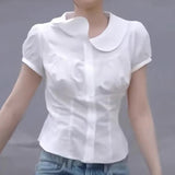And Summer Basic Solid Color Dark V Buckle T-Shirt Top Bow Texture Texture To Close The Waist Design Spice Girls Shirt