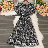 French Crumlom Dyed Summer New Waist Display Thin And Long Elegant Folded Chiffon Dress Holiday