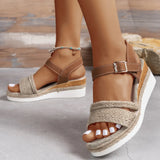Grass Weaping Hemp Rope Slopes And Light Sandals Women Thick-Spoe With Buckle Beach Cool