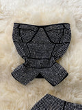 Women Black/White Diamonds Two Piece Set Party Slash Neck Off Shoulder Camis Tops + High Waist Pants Female Suit Autumn
