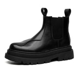 Zingj New Vintage Niche Black Leather Boots Chimney Boots Men's Thick Platform Raised Sleeve Tide Boots