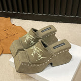 Summer New Fashion Women's Shoes Korean Version With Thick Bottom Word-Dragging Female Cake Bottom Slope With Water Diamond