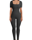 And Summer Threaded Collar Hips Sexy Yoga Sports Long-Sleeved Short-Sleeved Jumpsuit Trousers