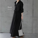 2025 New Japanese Pocket Long Sleeves Long Casual Clip Dress