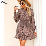 Smocked Mini Dress For Women Sexy Mock Neck Long Puff Sleeve A-line Dress 2023 Spring Autumn Female