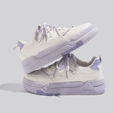 Purple Shoes Women In The Autumn Of 2025 New Round Head Thick-Soled Fashion Casual Shoes Students Low Help Lace Small White