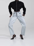 Casual Mid-Waist Zip, Faded Women's Light Color Casual