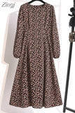 Winter Women Dress 2023 Vintage Lantern Sleeve Floral Print Chiffon Long Dress Casual A-line Elegant Party Vestidos